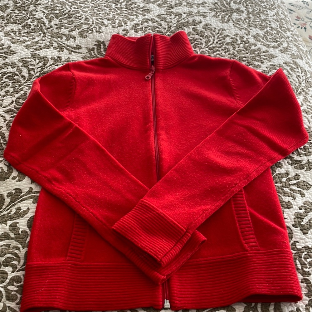 Beautiful red zipper up sweater. F